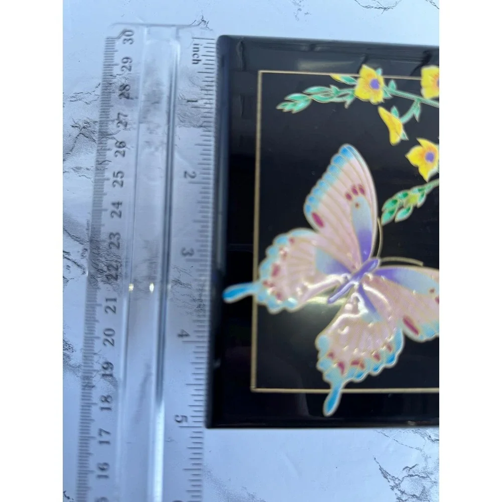 San Francisco Music Box Company Black Butterfly Floral Lacquer Jewelry Box